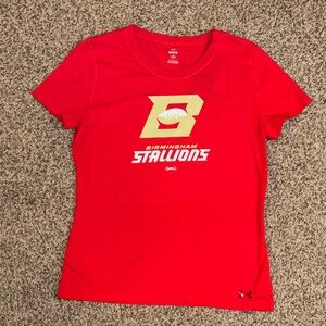 Under Armour Red and Gold Birmingham Stallions Tee Size Medium NWT